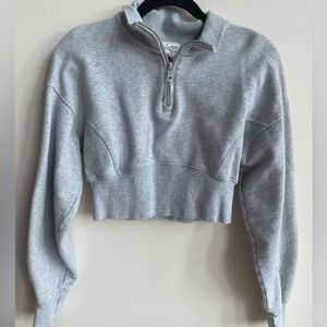 Aerie Offline Heather Gray Cropped Corset Quarter Zip Sweatshirt